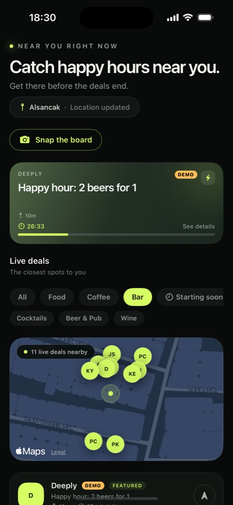 HappyNear app: bar deals nearby