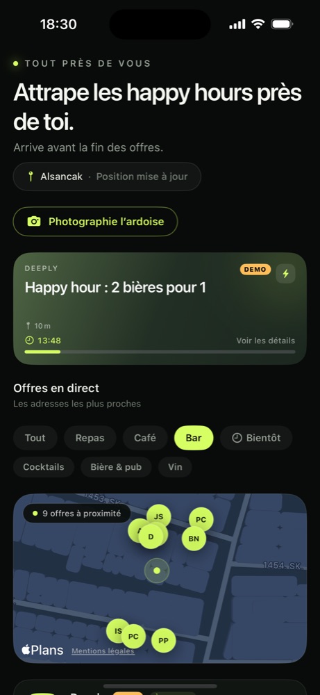 App HappyNear : offres de bars à proximité